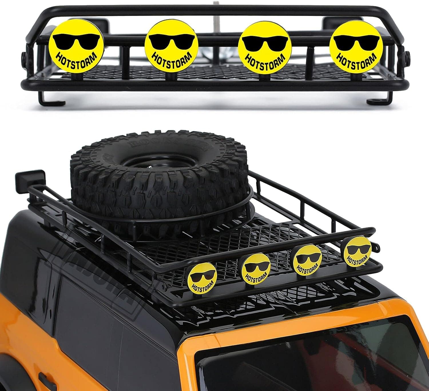 INJORA RC Luggage Metal Roof Rack with Smile Face Lights for 1/10 RC Crawler Car Upgrade Parts Axial SCX10 II 90046 TRX4