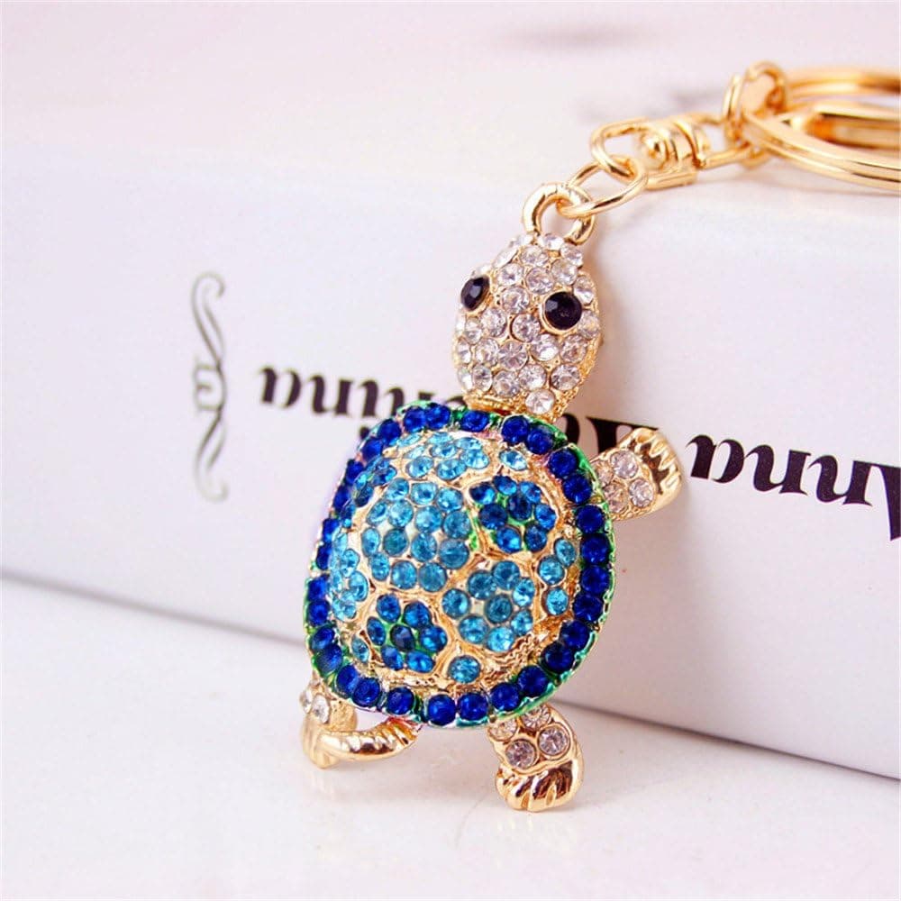 Cute Turtle Keychain Sparkling Keyring Blingbling Crystal Rhinestones Purse Pendant Handbag Decoration Holiday Gift (deep Blue)