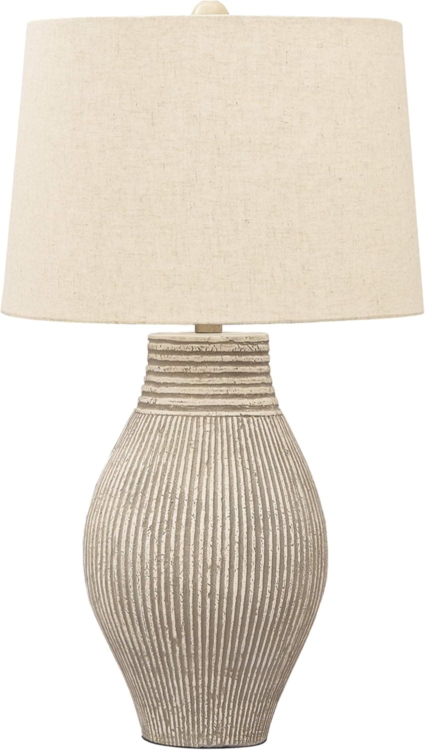 Signature Design by Ashley Layal Casual 29" Textured Paper Composite Carved Base Single Table Lamp, Beige