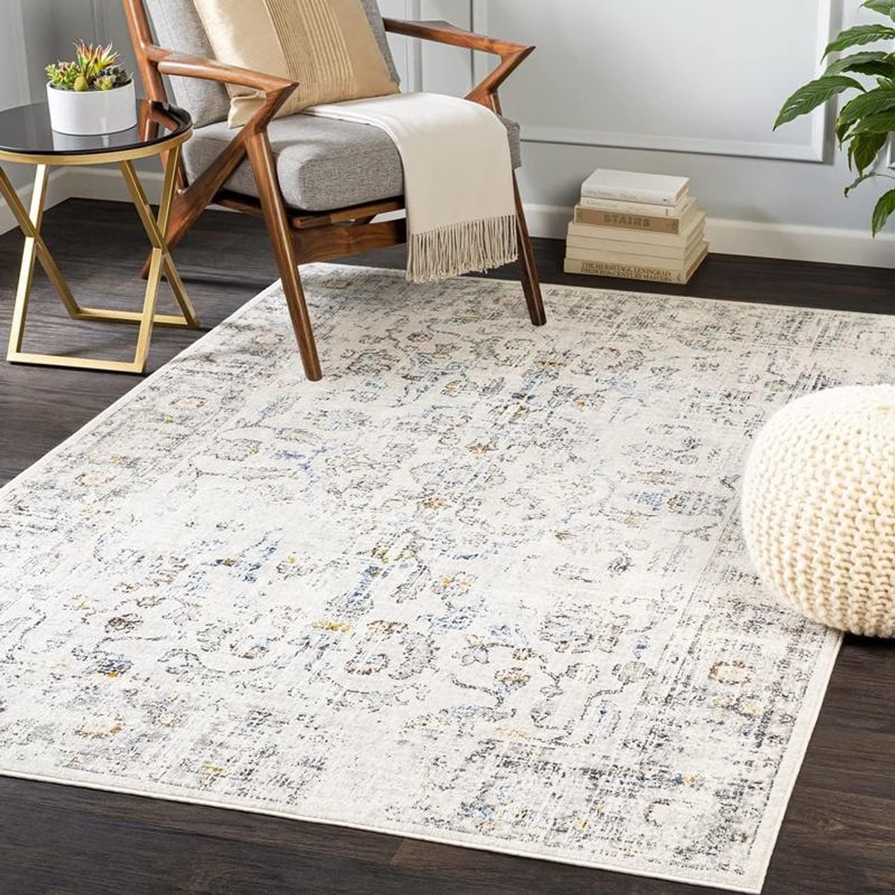 Mark&Day Area Rugs, 7x9 Huppel Updated Traditional Light Gray Area Rug, Gray / Beige / White Carpet for Living Room, Bedroom or Kitchen (6'7" x 9')