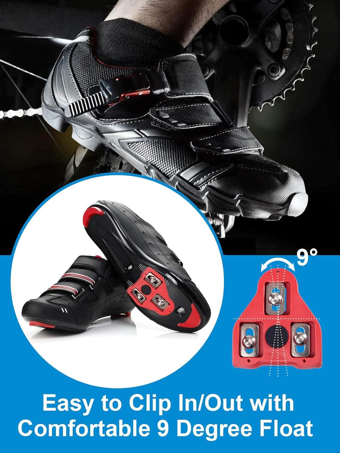 SONGTIY Look Delta Compatible Cleats(9 Degree Float) Bike Replacement Cleat Set for Peloton Indoor Cycling & Road Bike, New Anti-Slip Design for Man and Women Cycle Shoes