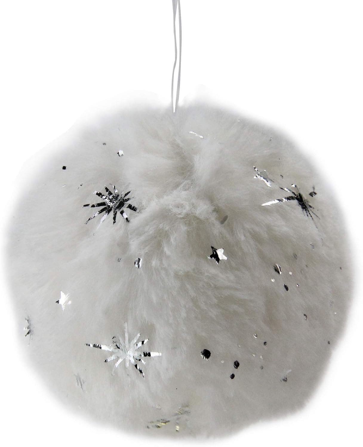 White and Silver Plush Stars Christmas Ball Ornament 3" (70mm)