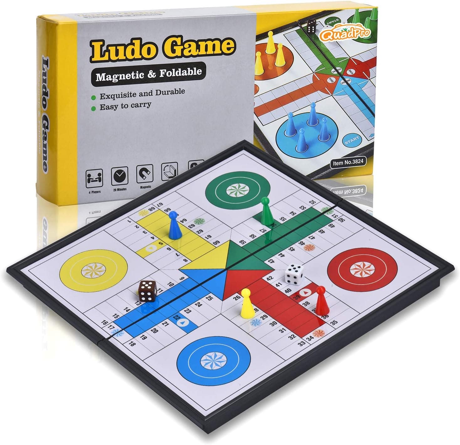 Quadpro Magnetic Ludo Board Game Set with Folding Board Classic Travel Games for Kids and Adults