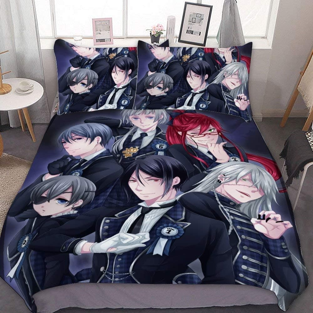 OVBNE Anime Bedding Sets Black Butler Collection Pcs Pillowcases Quilt Duvet Cover Set D Print Soft Single Queen King