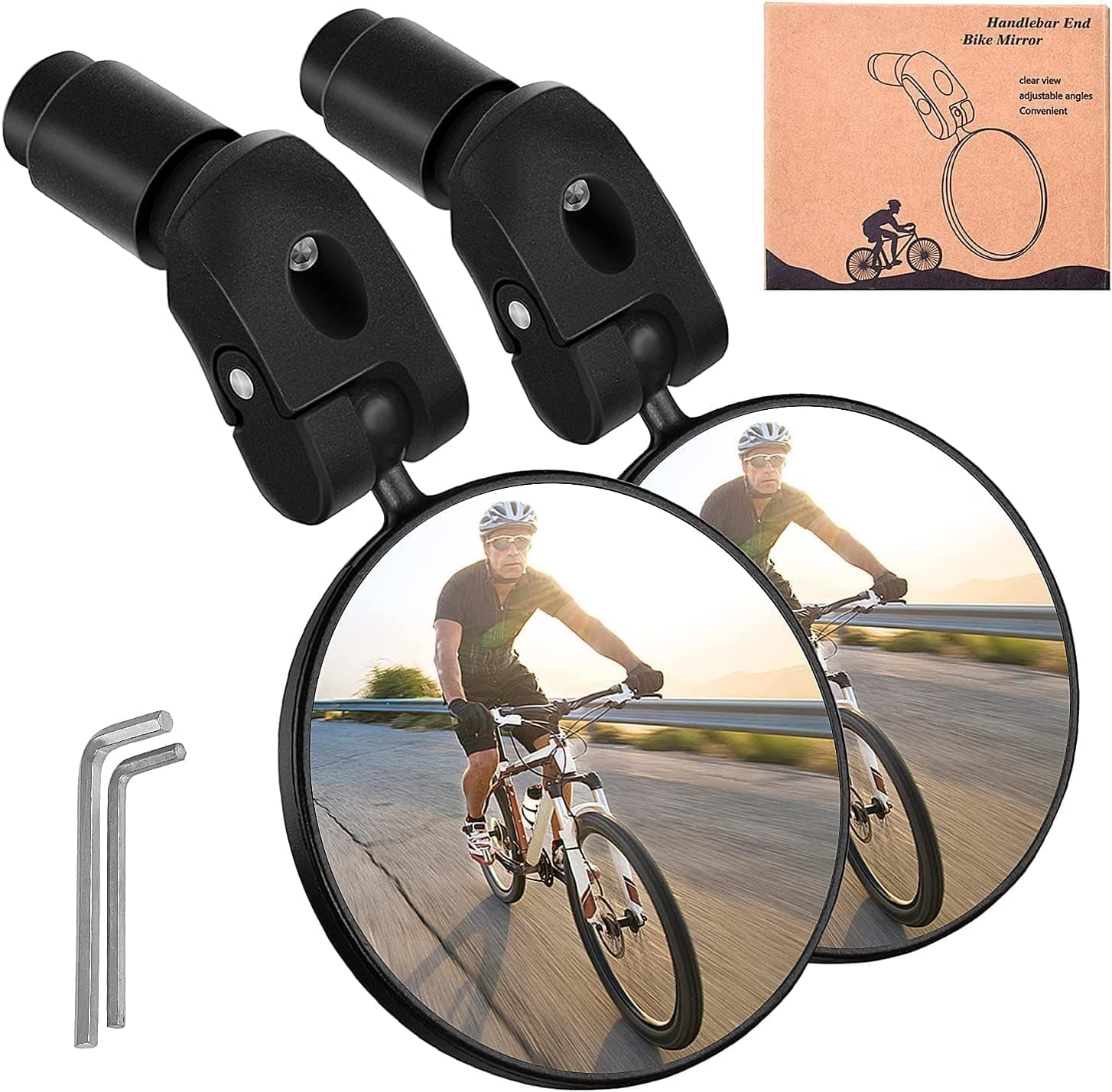Bike Mirror,HOPENE 2023 New Bicycle Mirrors Handlebar Rearview Mirror,360° Rotation Adjustable Wide HD View Stable Image Blast-resistant Convex Mirror for Bike with 18-22mm Bar End Opening,1 Pair