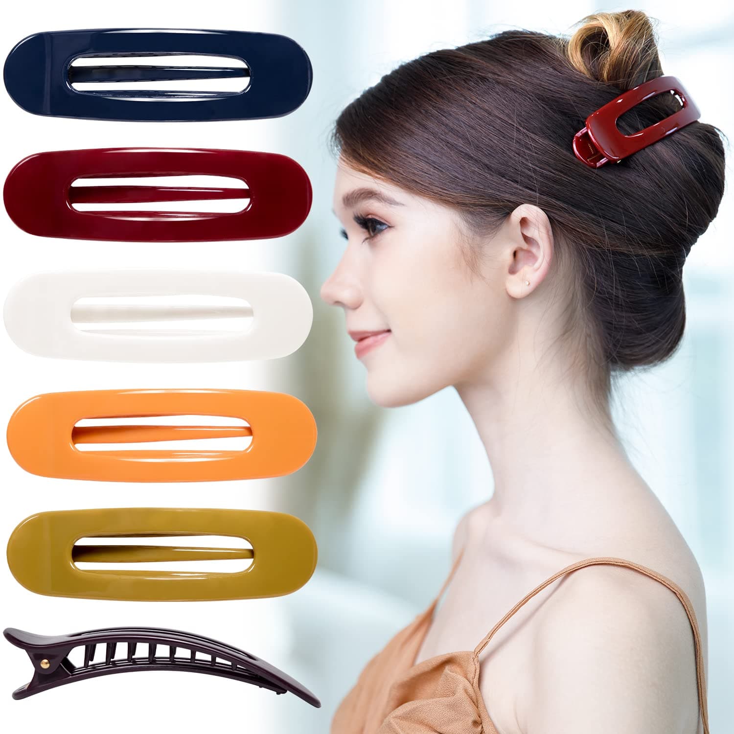 RC ROCHE ORNAMENT 6 Pcs Womens Side Slide Flat Oval Clip Styling Plastic Comfortable Hold Strong Grip No Slip Beauty Accessory Girls Ladies Pin Jaw Claw Clamp Clips, Medium Classic Multicolor