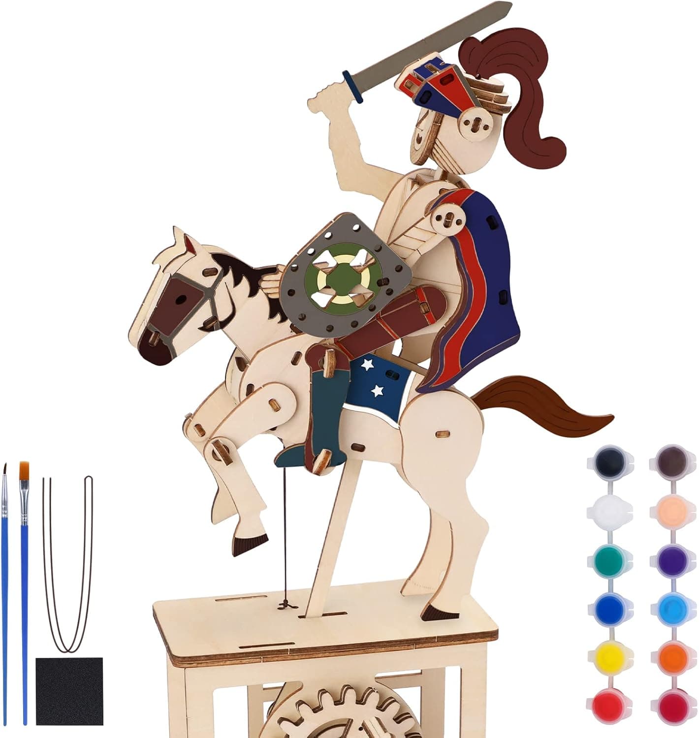 3D Wooden Puzzle with Watercolor Paint Set, DIY Assembly Mechanical Craft Kits Brain Teaser Game Toy Building Set for Ages 14 Years and up (3D Soldier Puzzle)