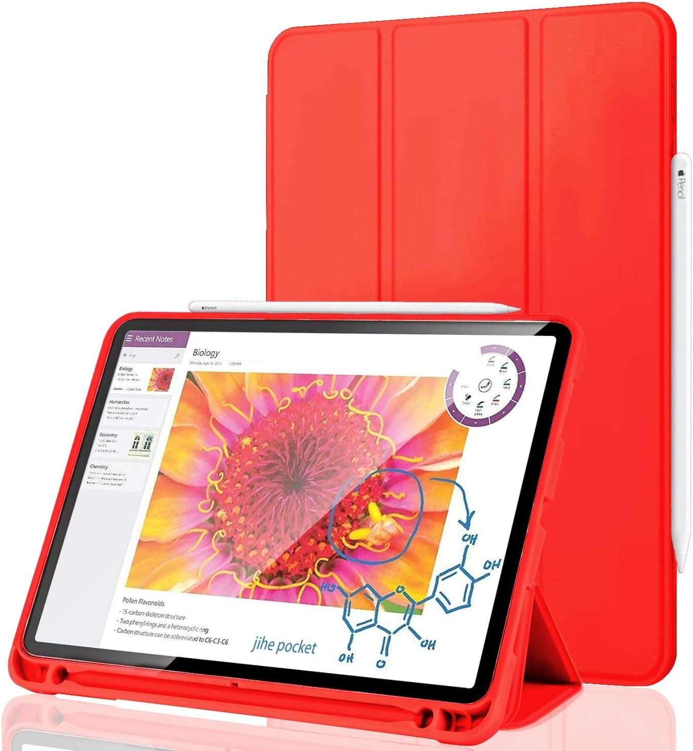 Case for iPad Pro 11 Case 2020 with Pencil Holder (2nd Generation), Full Body Protective Smart Stand Case Cover with Soft TPU Back and Auto Sleep/Wake Feature Support 2nd Gen Pencil Charging (Red)