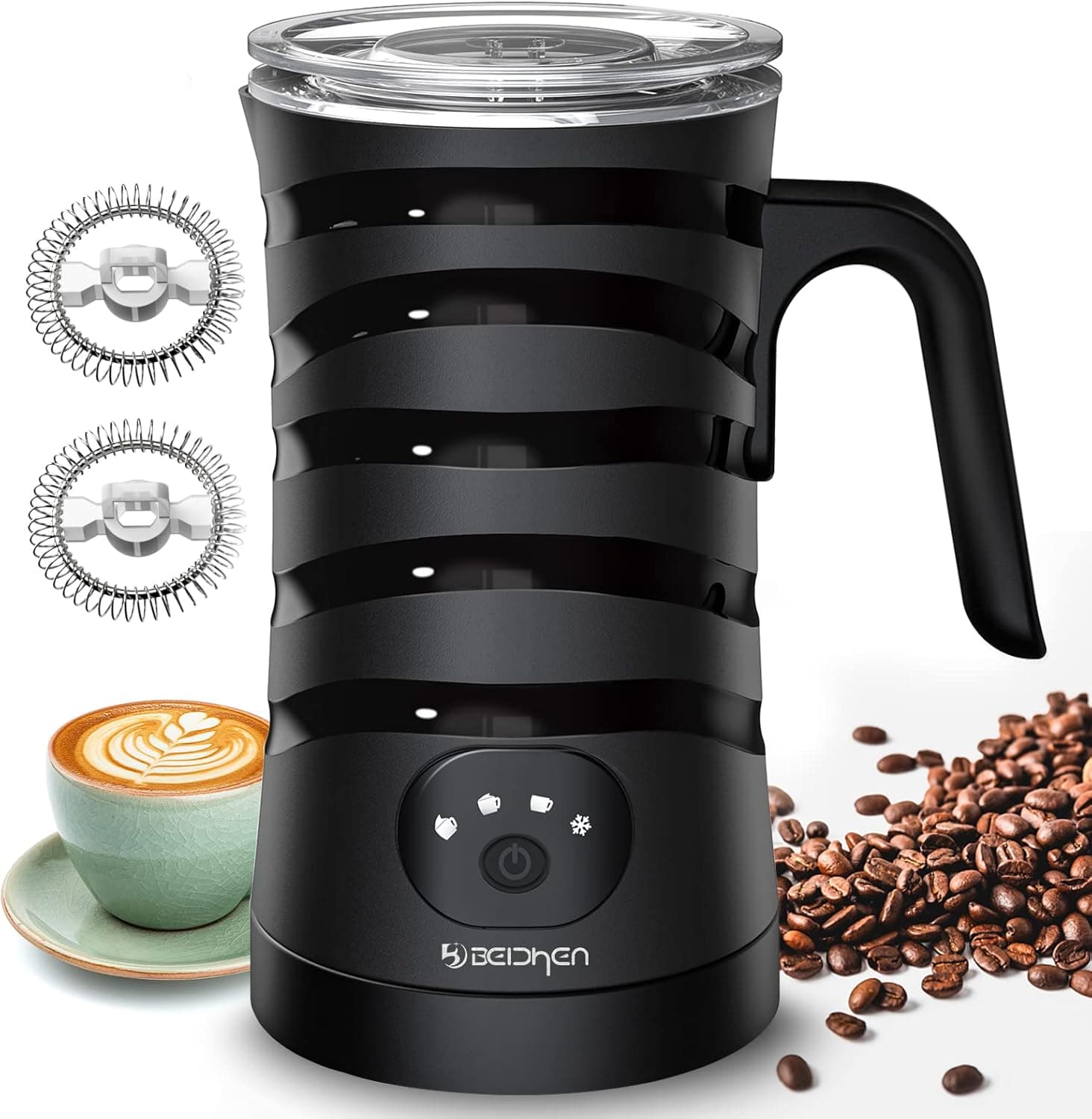 BEICHEN Milk Frother 4-in-1 Milk Steamer, Automatic Hot and Cold Foam Stainless Steel Maker Milk Coffee Foamer with 2 Whisks for Latte Cappuccinos, Macchiato, Hot Chocolate Milk