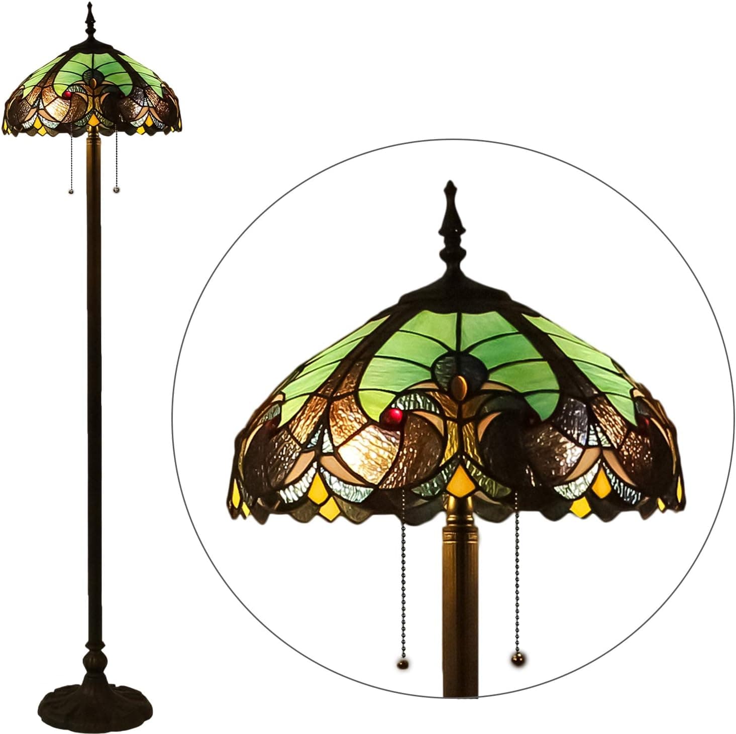 GlassMyth Lighting Tiffany Floor Lamp W16H66 Inch Blue Baroque Stained Glass Lampshade Bronze Base of Iron for Bedroom Living Room Light Crafts Gifts for The Favorite Person