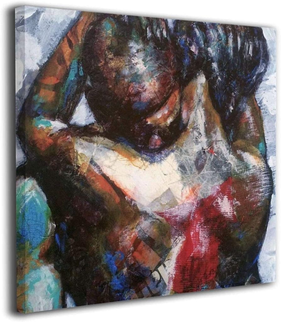 Fu Qi Rui Shang Mao Canvas Wall Art Prints African American Couple Picture Paintings Contemporary Home Decoration Giclee Artwork Wood Frame Gallery Stretched 20"x20"