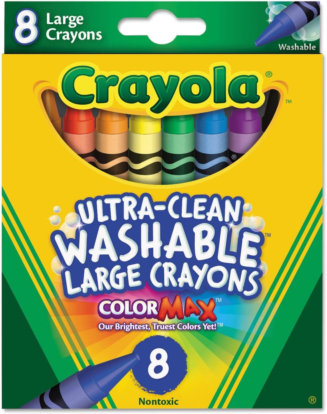 Crayola 523280 Ultra-Clean Washable Crayons, Large, 8 Colors/Box