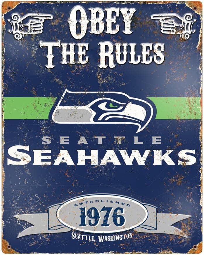 Party Animal VSSE Seattle Seahawks Embossed Metal Sign, 14-1/2 x 11-1/2-Inch, Blue