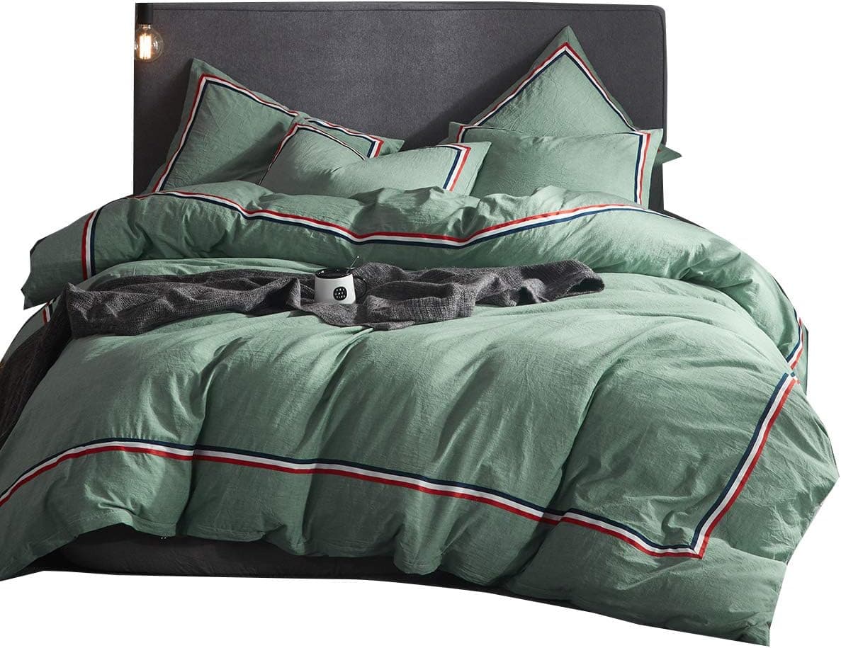 Joyreap 3 Pieces Duvet Cover Set (Dark Green, Queen)