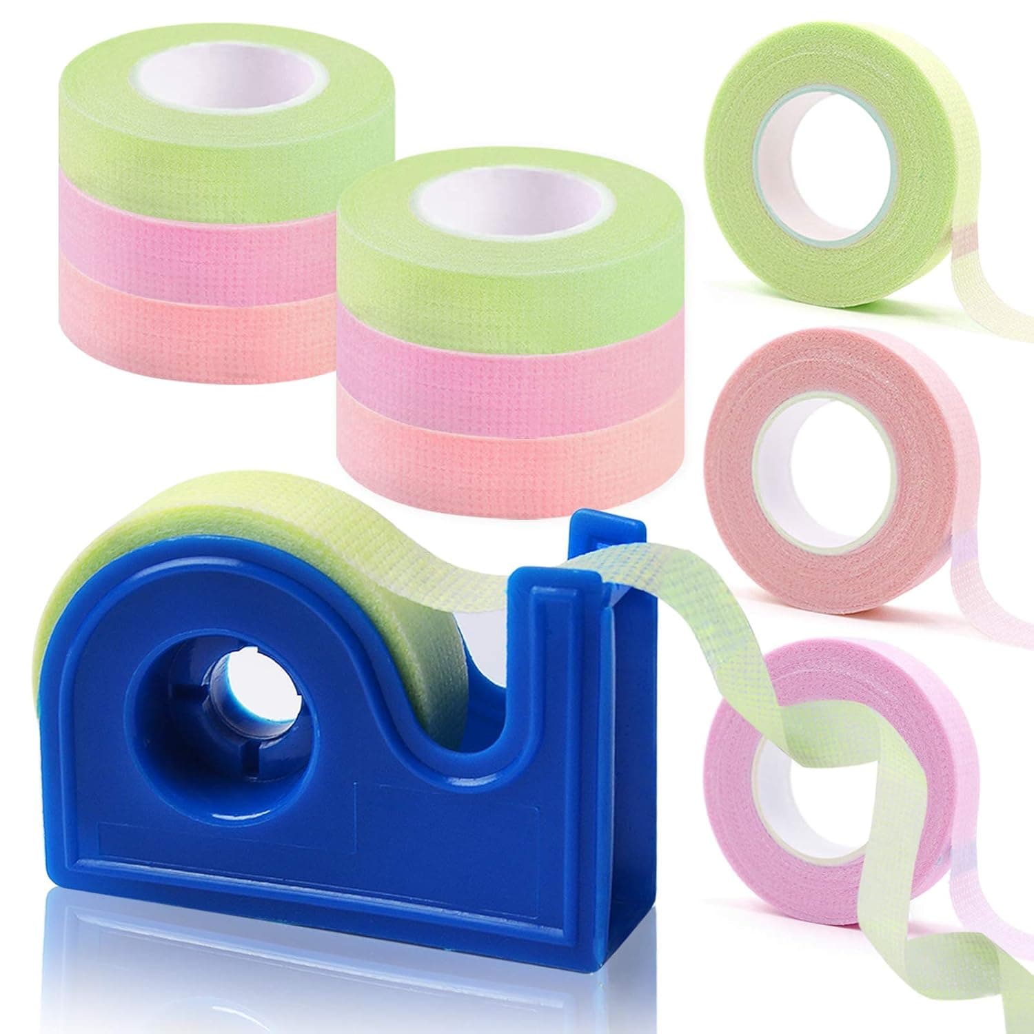 6 Rolls Eyelash Extension Tape with Tape Dispenser Cutter, EBANKU Lash Tape for Eyelash Extension Breathable Micropore Fabric Eyelash Tape for Eyelash Extension Supply (0.5 inch x 10 Yards)