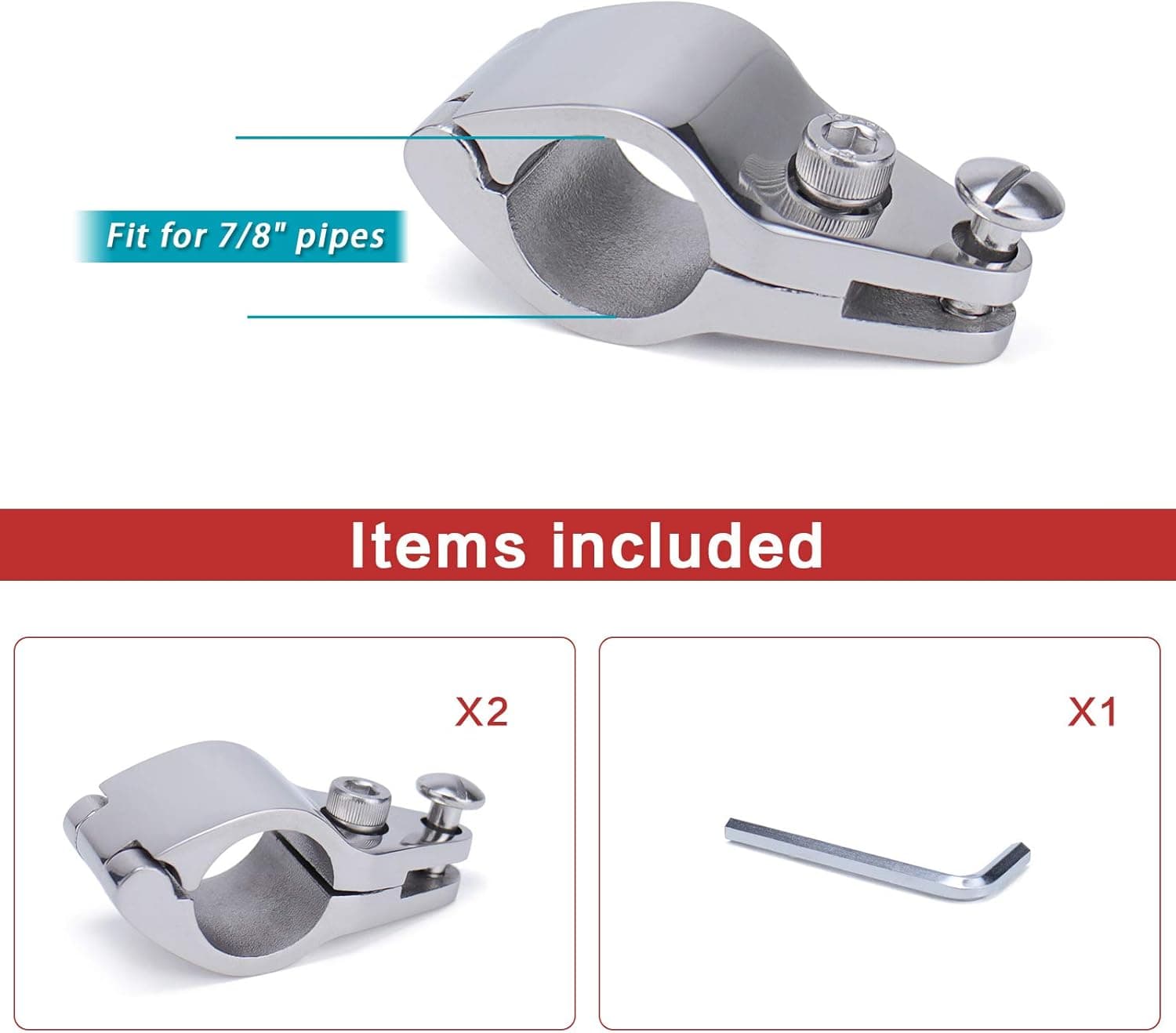 Muzata 2Pack Boat Bimini Top Jaw Slide Yacht Fittings External Eye End for 7/8'' Pipe T316 Marine Grade Stainless Steel Heavy Duty Boat Hardware BH16
