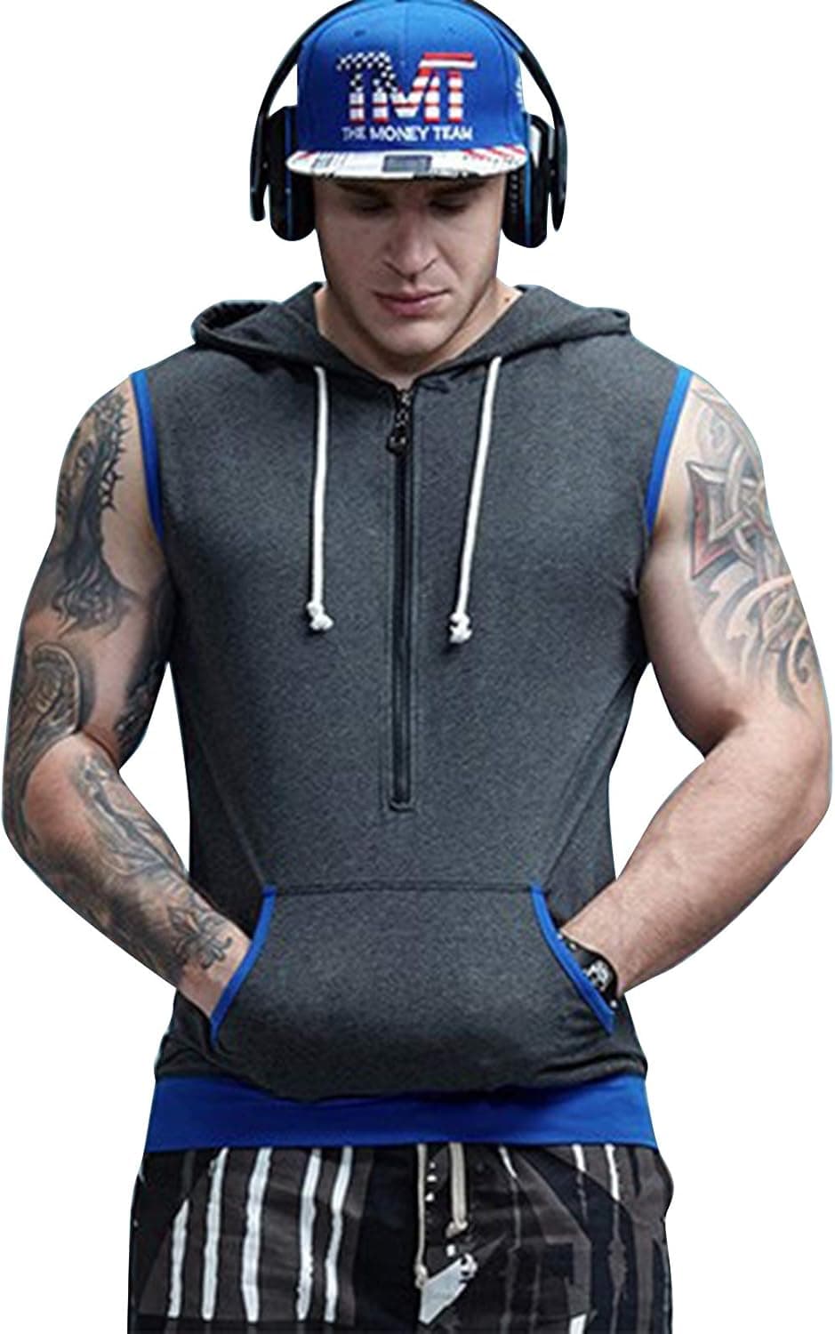 ThusFar Men's Cotton Tank Top Sleeveless T-Shirt Casual Shirt Workout Hoodie Zipper Vest