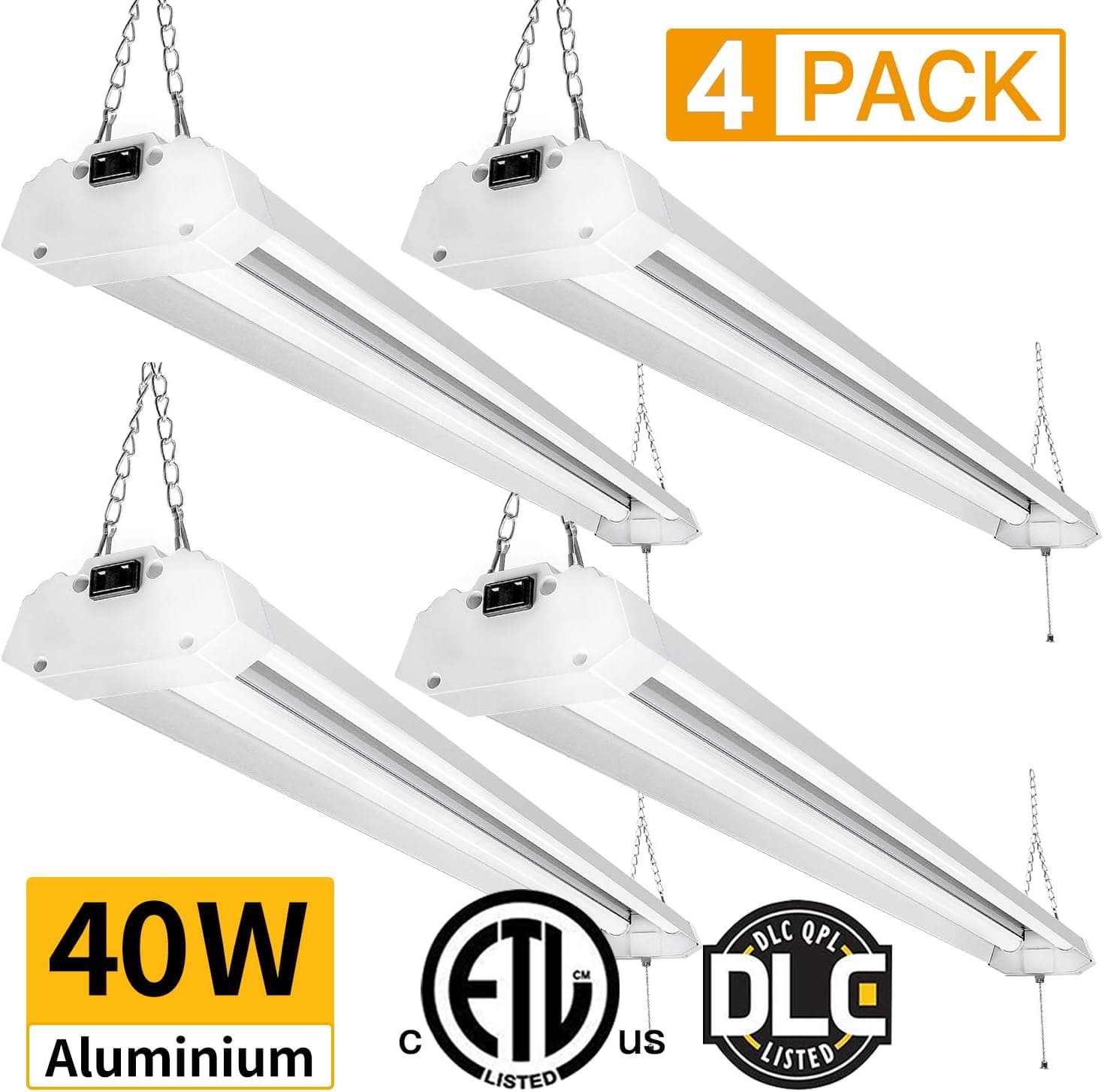 Amico 4ft Linkable LED Shop Light, Led Garage Lights Fixture, LED Basement Light, 40W 5000K 4800 Lumens Ceiling Light for Garage, ETL & DLC Listed, Super Bright Fixture(4 Pack)