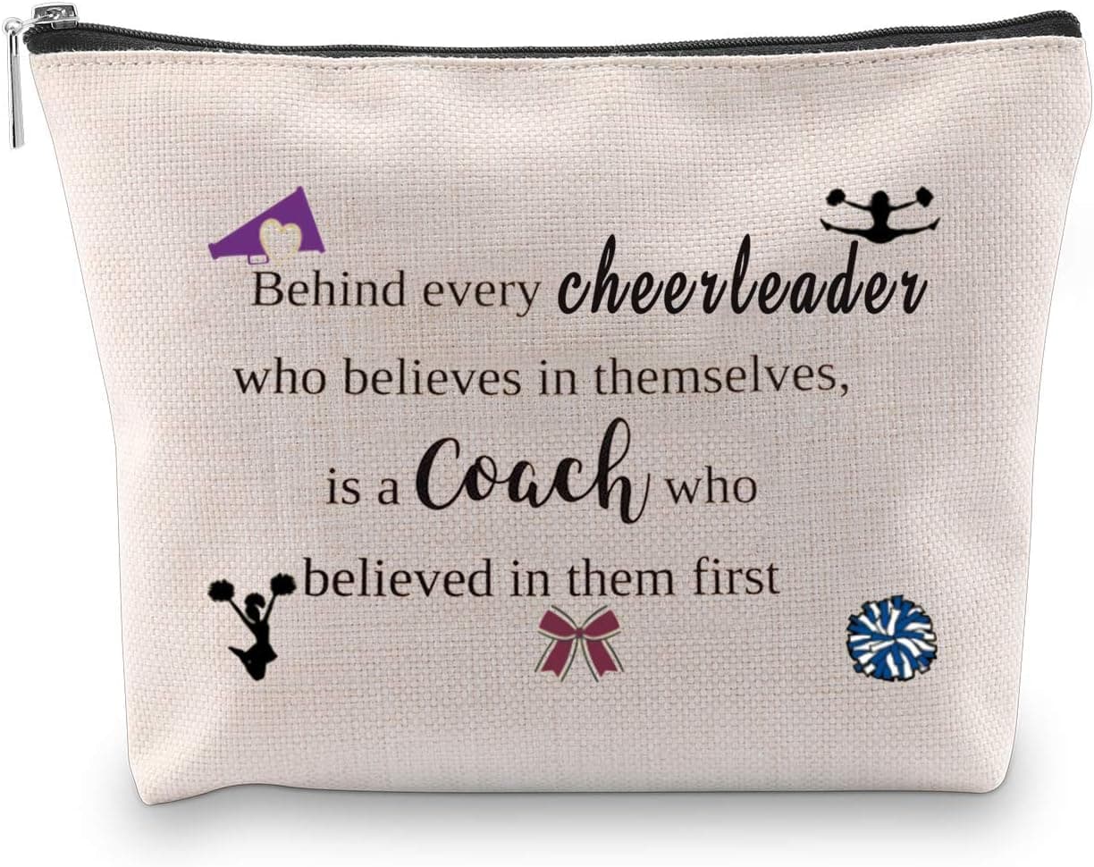 WCGXKO Cheer Coach Gift Cheer Mom Gift Cheerleading Zipper Pouch Cosmetics Bag Cheer Gift (Behind every cheerleader)