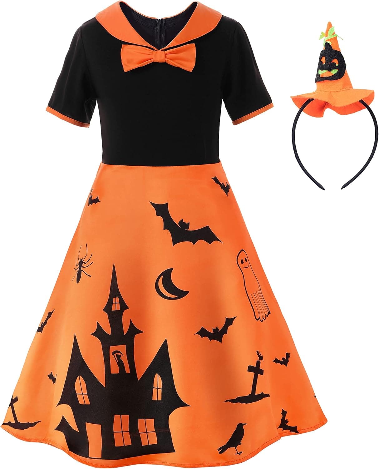 ReliBeauty Girls Pumpkin Ghost Fancy Costume Halloween Dress with Hairband