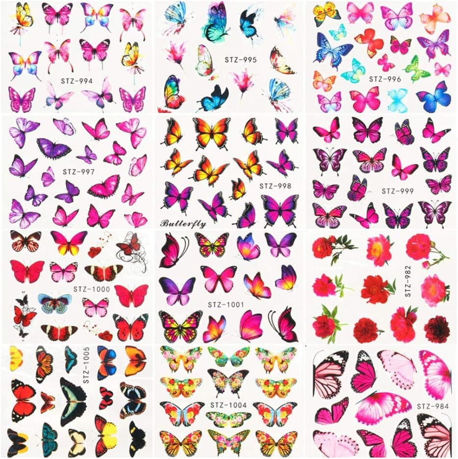 FRCOLOR 30pcs Watercolor Butterflies Nail Art Stickers Colorful Nail Decals DIY Decor