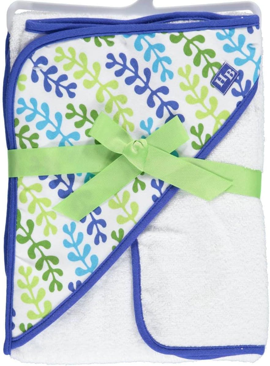Hudson Baby "Sea Plant" Hooded Towel & Washcloth - lime, one size
