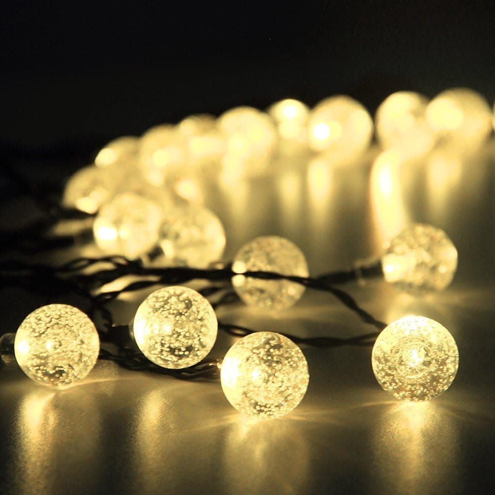 Shangrui Solar Powered String Lights 19.7ft 30 LED Crystal Ball Outdoor Globe Christmas String Lights Decoration for Patio,Garden,Wedding,Party,Bedroom