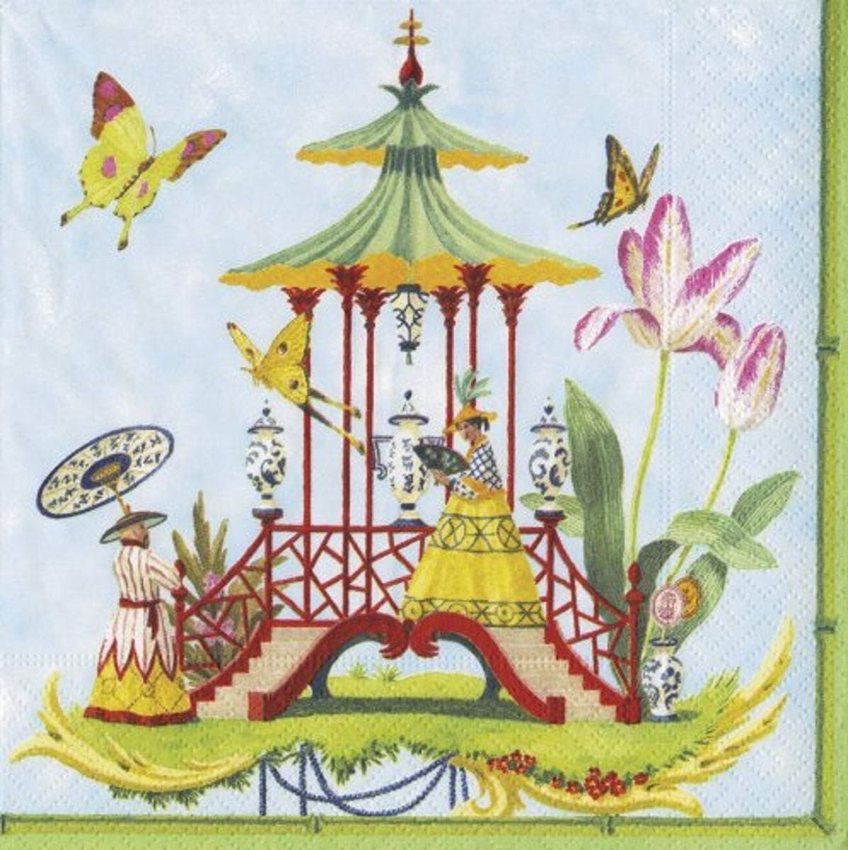 Entertaining with Caspari Luncheon Napkin, Garden Follies Blue, 20-Pack