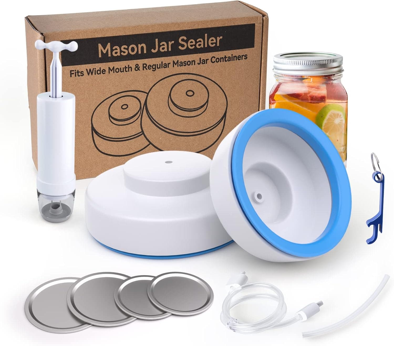 Mason Jar Vacuum Sealer, Vacuum Sealer for Jars with Accessory Hose Compatible with FoodSaver Vacuum Sealer, Wide-Mouth & Regular-Mouth Mason Jar with Manual Portable Vacuum Pump and Lid Opener