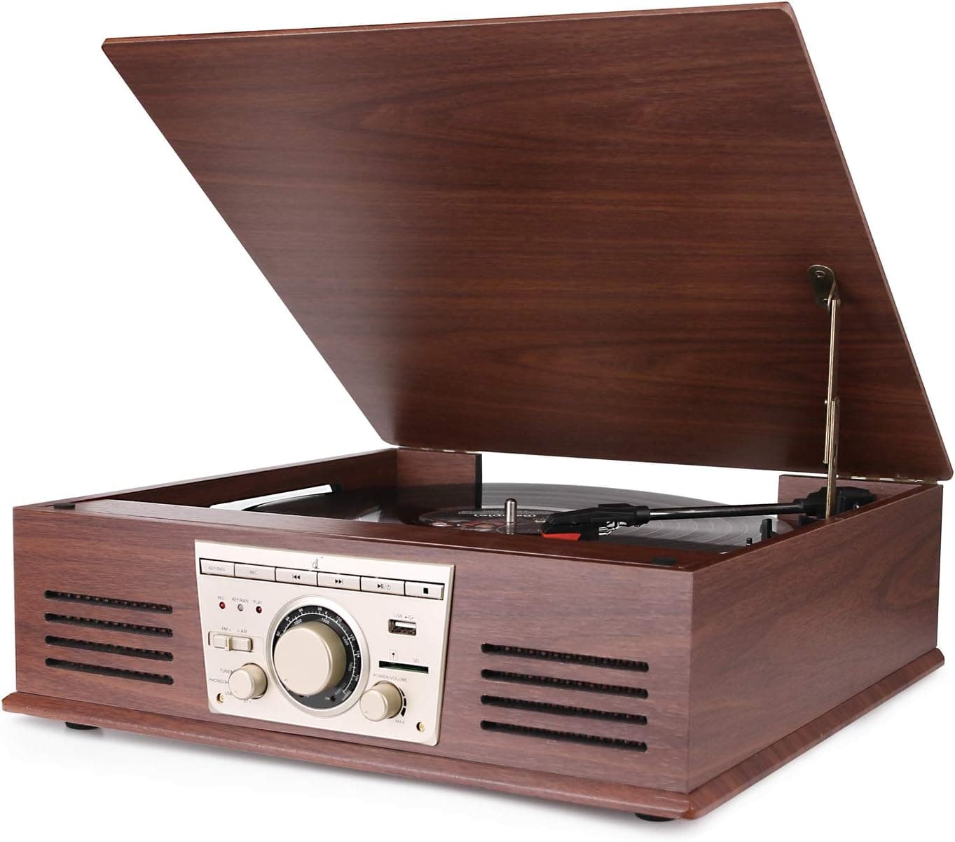 Vinyl Record Player, Bluetooth Record Player Built-in 2 Stereo Speakers, FM/AM Radio, USB/SD Play & Encoding,AUX in, RCA Line Out, Turntable Vinyl Records Record Player