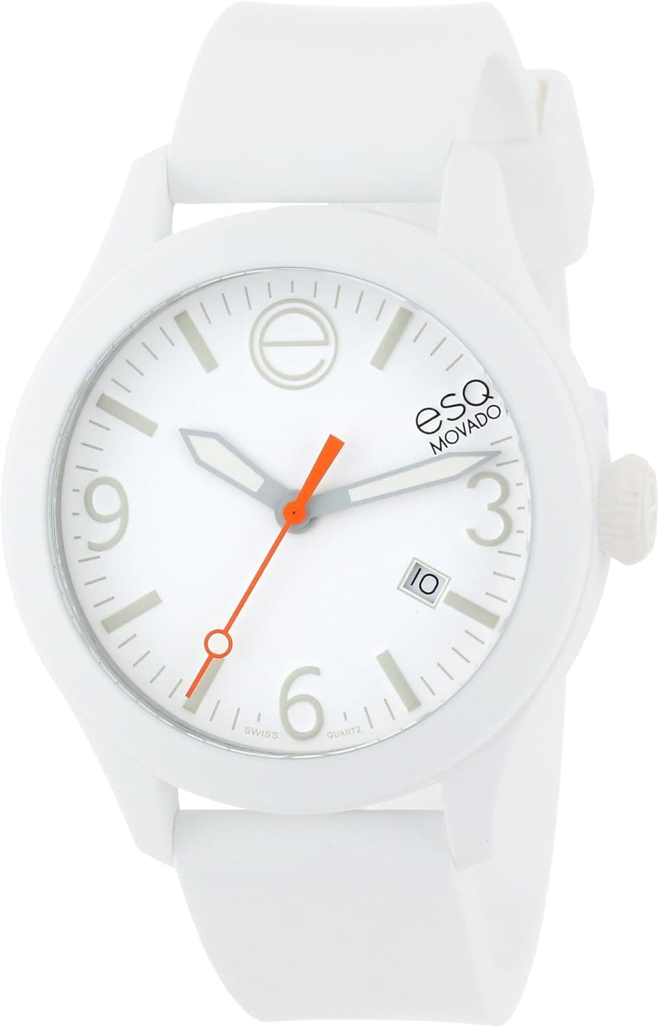 ESQ Movado Unisex 07301431 ESQ ONE White Round Stainless Steel Watch With White Silicone Band