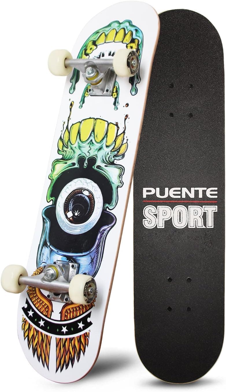 Puente 31" Skateboards Complete,Tricks Skateboard for Beginners & Pro- 7 Layer Canadian Maple Wood Double Kick Concave Skateboard