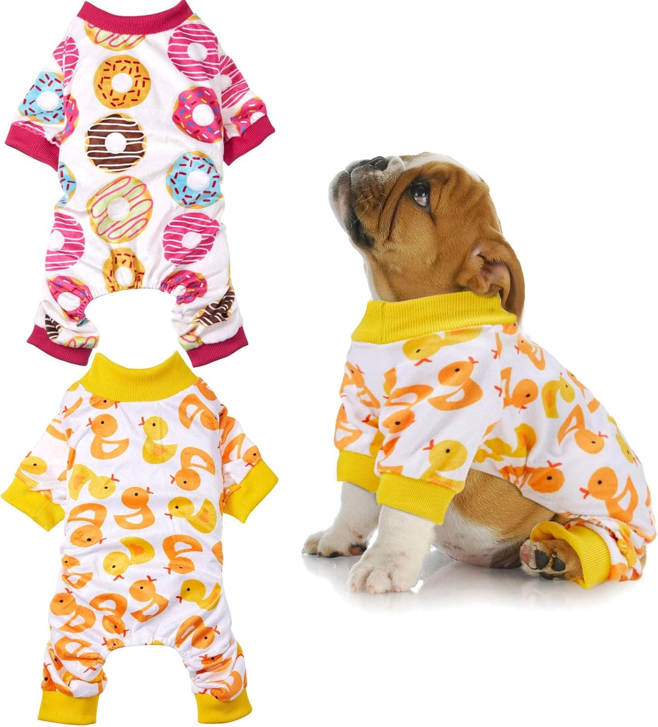 2 Pieces Dog Pajamas Cute Pet Bodysuit Dog Jumpsuits Puppy Rompers Pet Warm Apparel Clothes for Puppy Small Dogs, M Size
