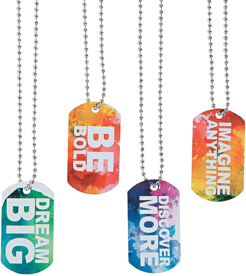 Fun Express Watercolor Dog Tag Necklaces - 12 Pieces - Educational and Learning Activities for Kids