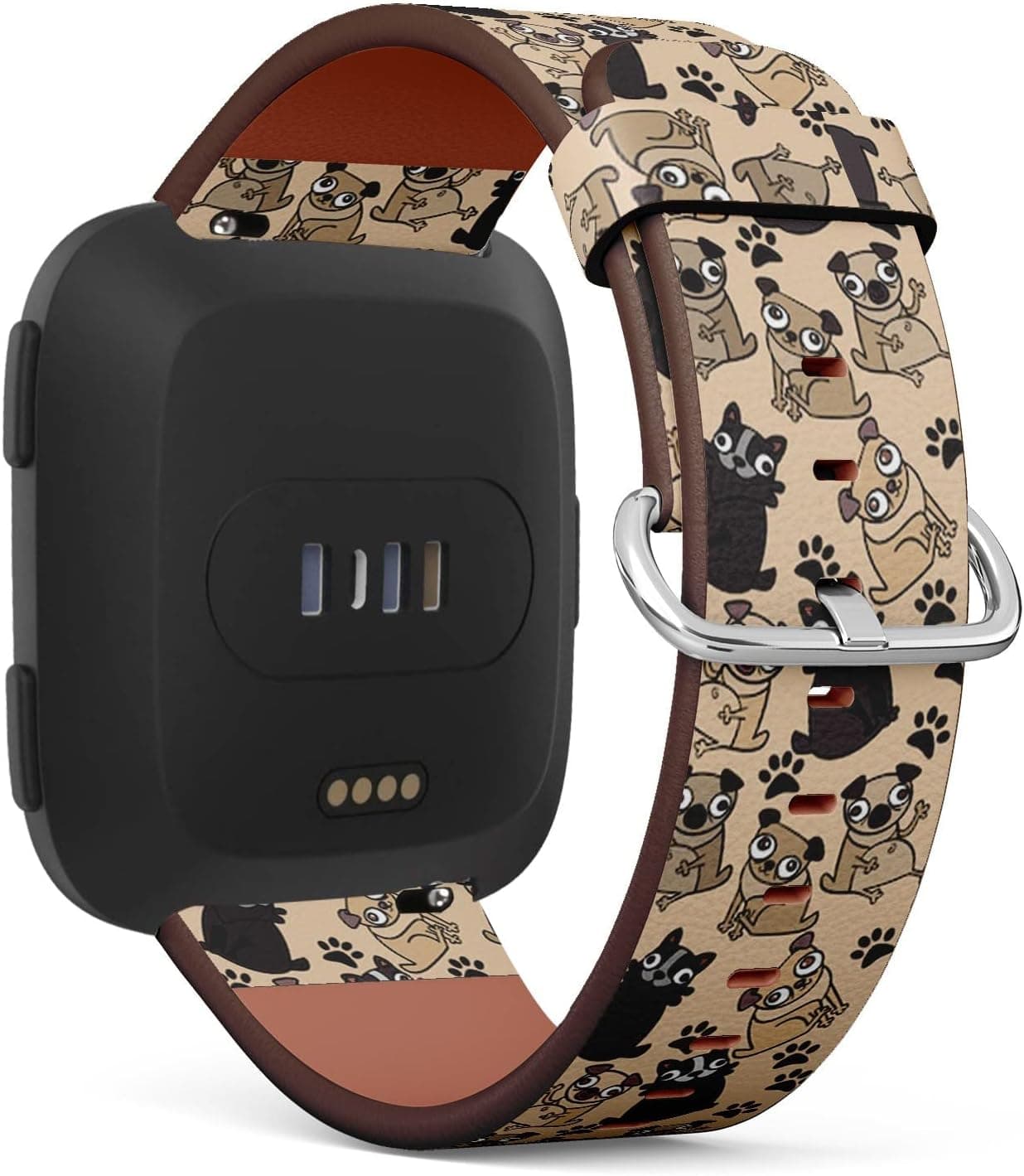 Compatible with Fitbit Versa/Versa 2/Versa LITE of Wristband Bracelet Accessory Replacement Patterned Leather Watch Band - Adorable Beige Pug Puppies