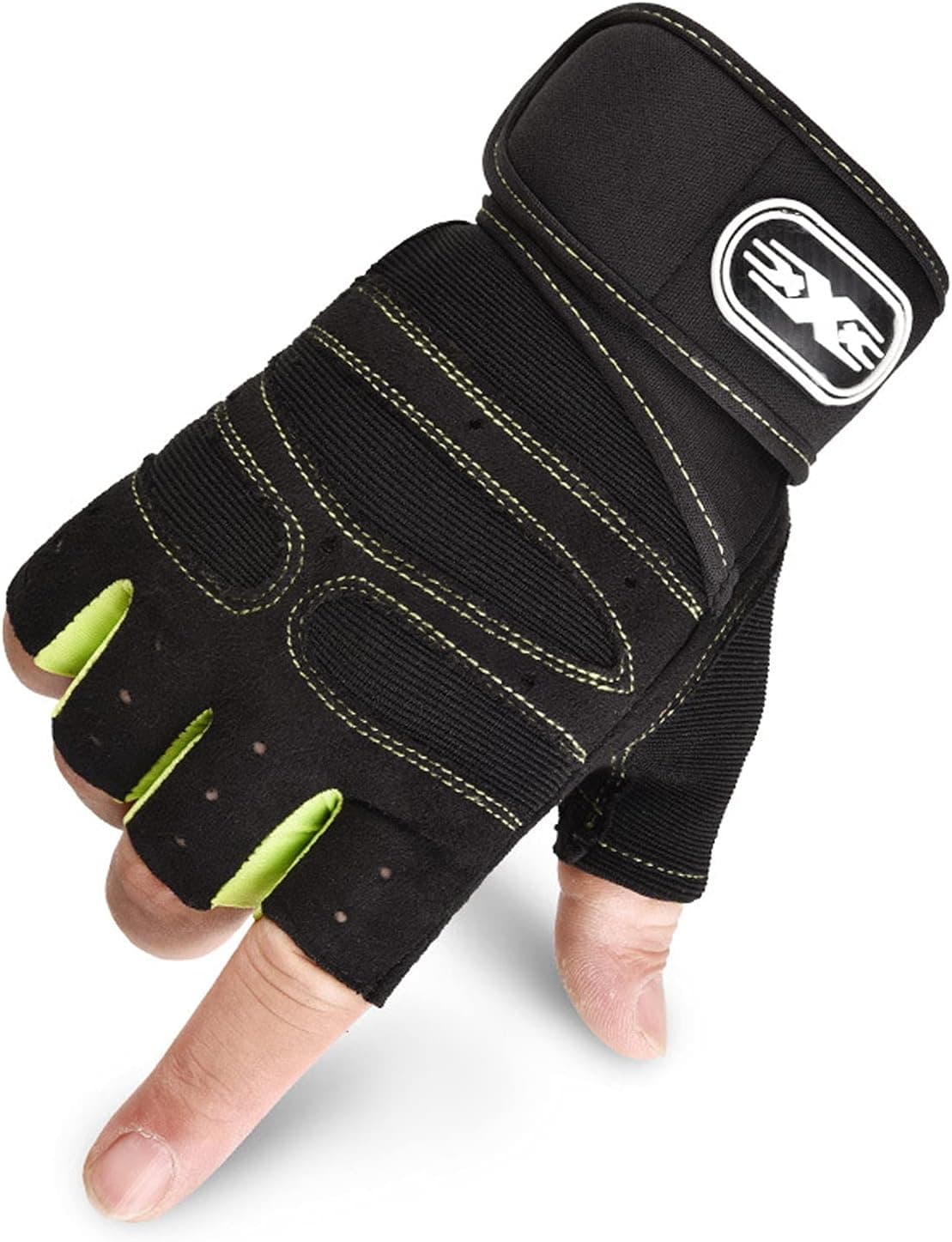 YUEXI Workout Gloves Weight Lifting Gloves Palm Support Protection for Men Women, Exercise Gloves Sports for Training, Fitness, Gym, (Green, Large)