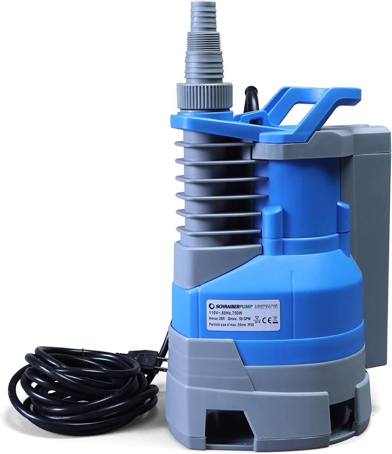 Submersible Clean/Dirty Water Sump Pump 1hp with built in automatic ON/OFF (with adjustable start height) 3600GPH, 26'Head, Thermal Protector, Copper Winding - Schraiberpump