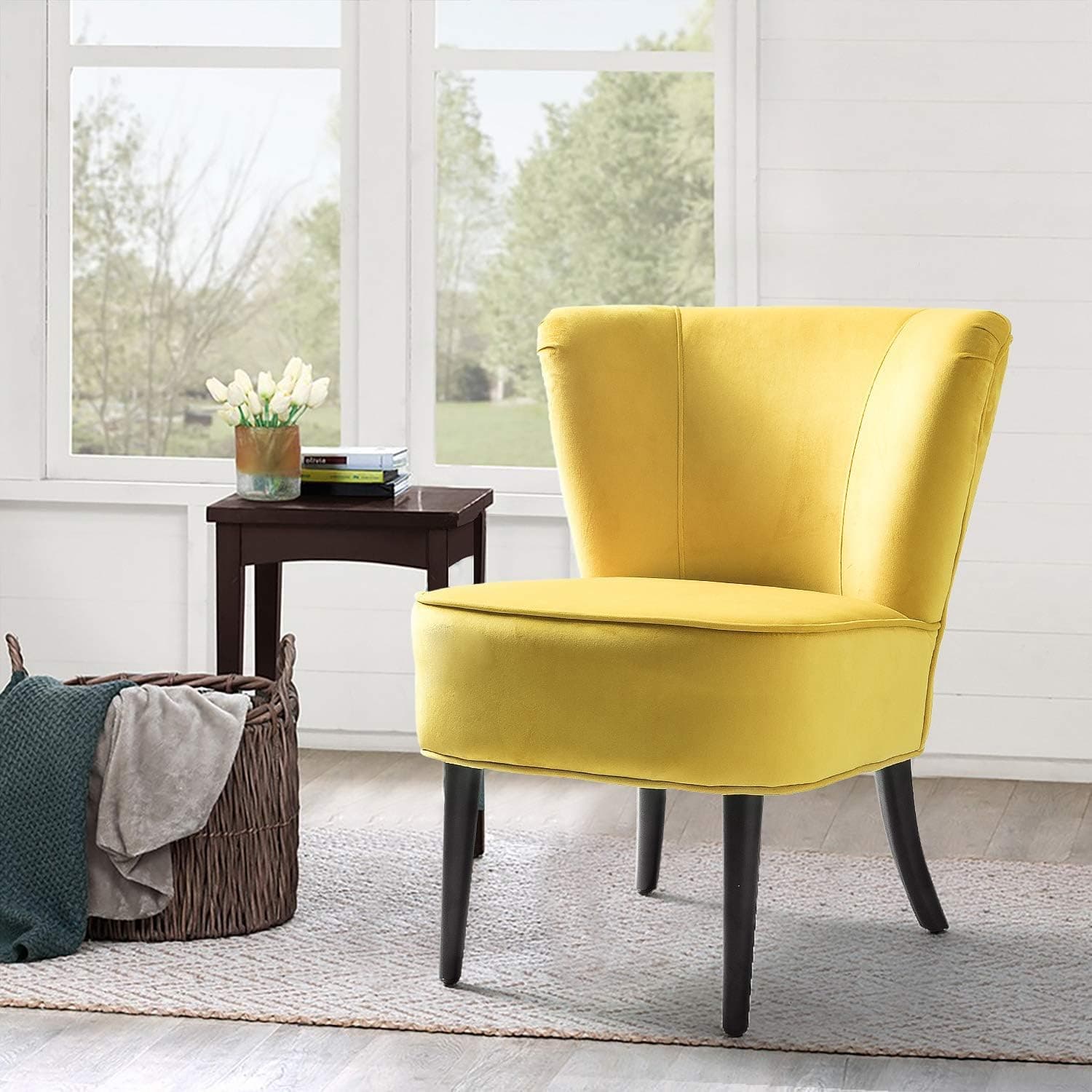 TINA'S HOME Yellow Upholstered Velvet Accent Chair/Emille Armless Wingback Chair - Sunrise Yellow