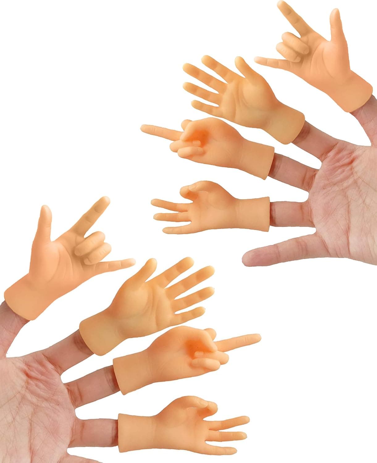 AQKILO Tiny Hands Miniature Finger Puppets with Left & Right Hand, Party Favors, Educational, TikTok Toys, 8 Pieces (4 Mixed Style)