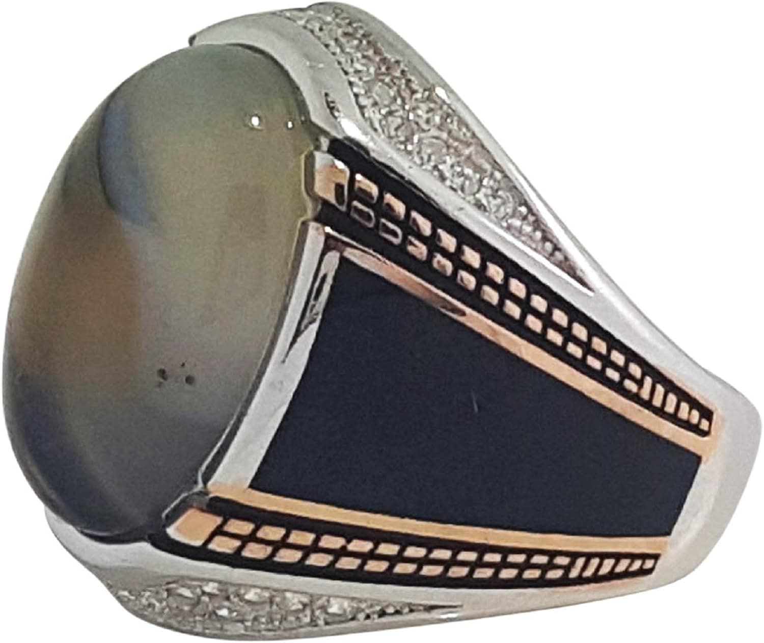 925 SOLID STERLING SILVER RING WITH CZ & NATURAL AGATE IN DIFFERENT SIZES CG45