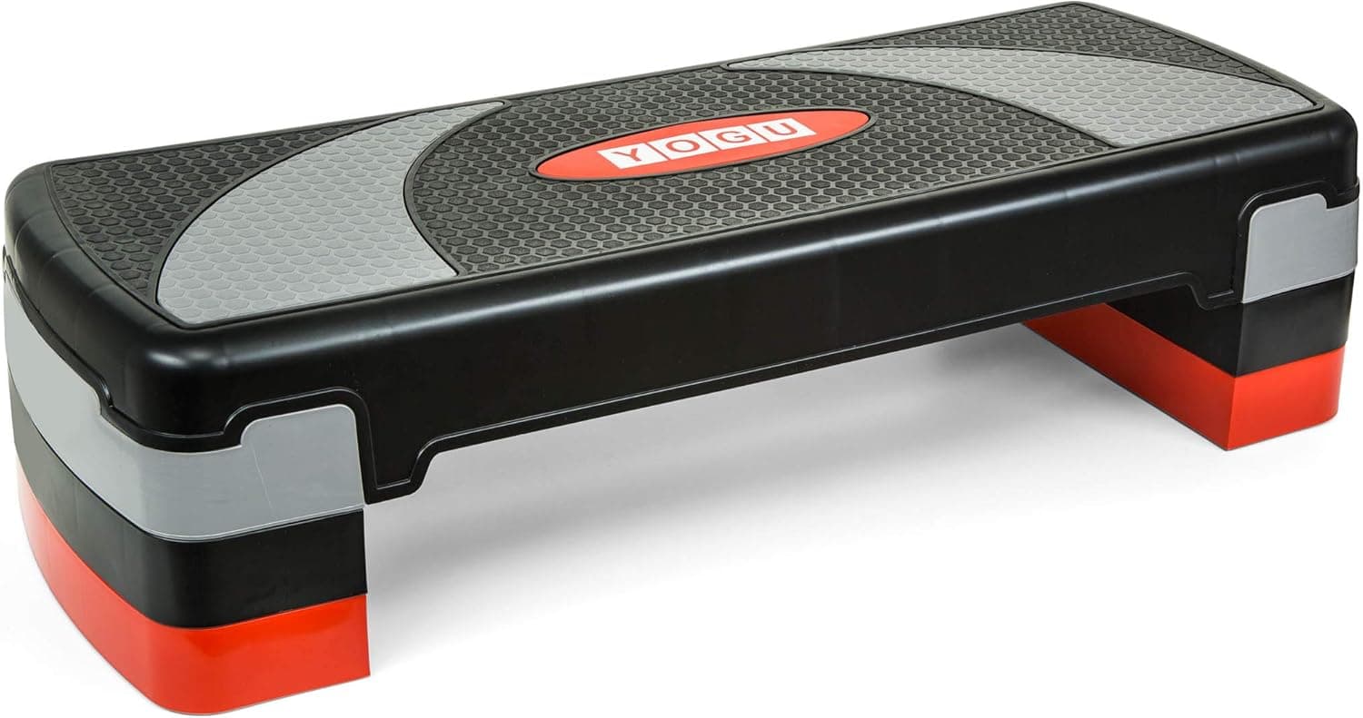 YOGU Adjustable Workout Fitness Aerobic Stepper Exercise Platform with 4 Risers- Adjust 4” 6” 8” Exercise Stepper