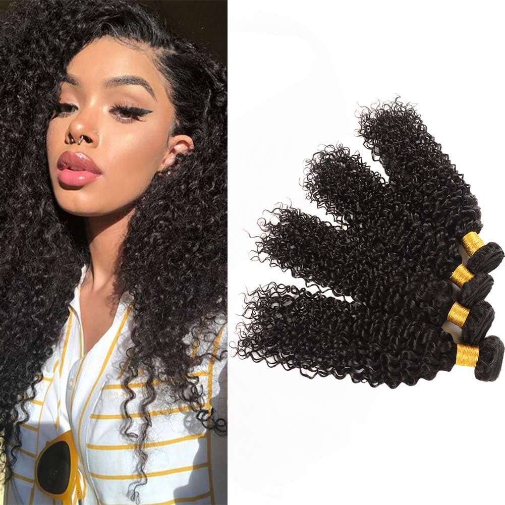 Huarisi Malaysian Curly Hair Bundles 10A Unprocessed Virgin Hair 4 Bundles Human Hair Extensions Natural Color Mixed Length Full Head Can be Dyed (16'' 18'' 20'' 22'' 95-100g/Pc)