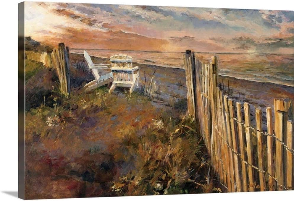 The Beach at Sunset Canvas Wall Art Print, Coastal Artwork