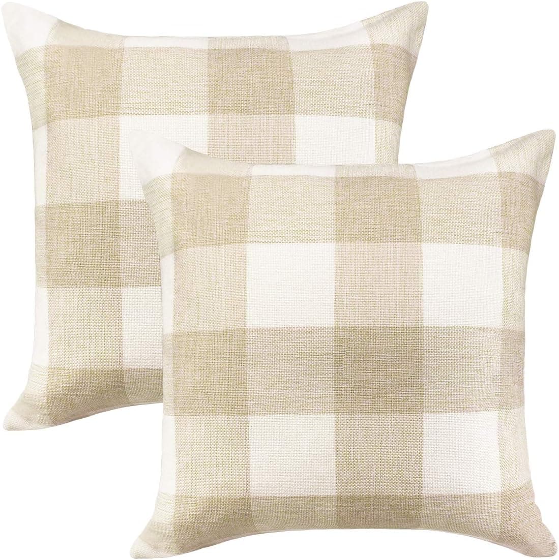 HIPPIH Buffalo Check Pillow Covers 2 Pack 18 x 18 Inch Plaids Pillow Cover, Cotton Linen Throw Pillow Cover, Home Decor Design Cushion Case for Sofa/Bedroom/Car