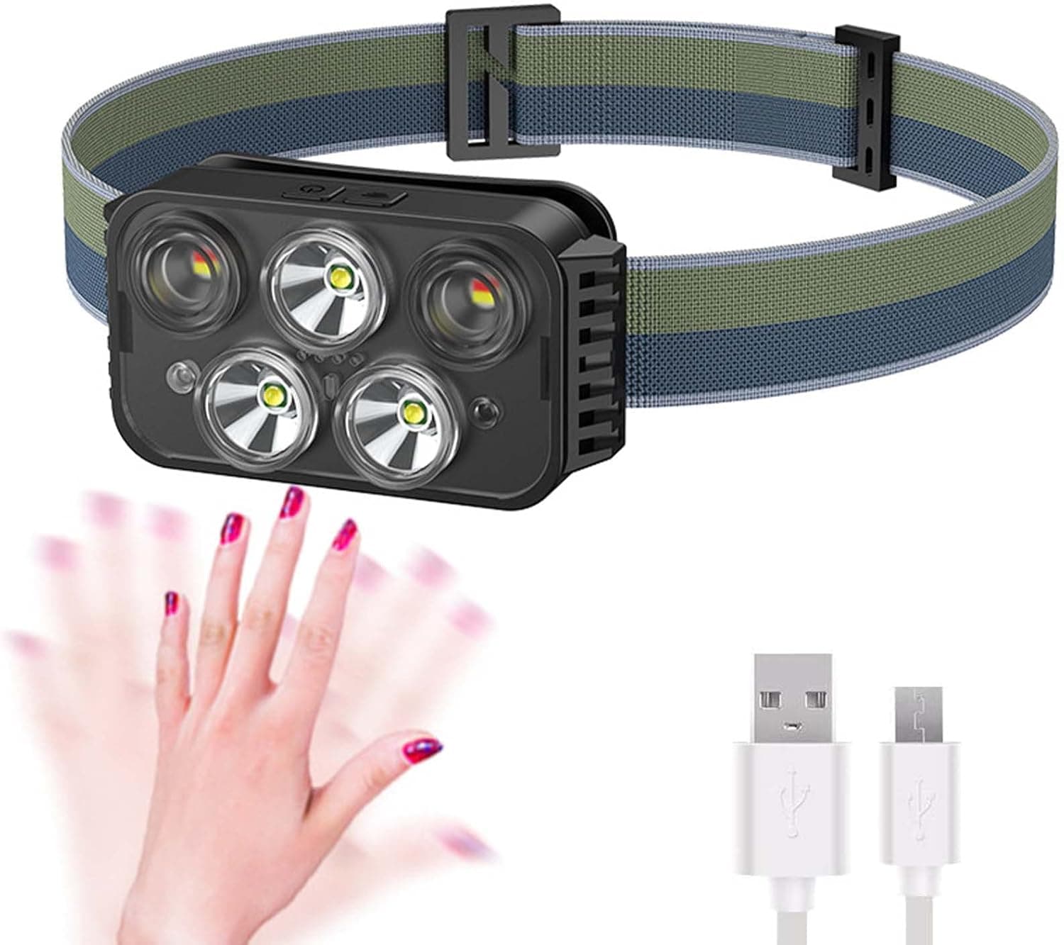 YUNLINLI LED Mini Headlamp Flashlight Rechargeable 6 Modes with Motion Sensor Waterproof Adjustable Headband for Adults Kids Outdoor Camping Hiking Night Fishing Gear Essentials