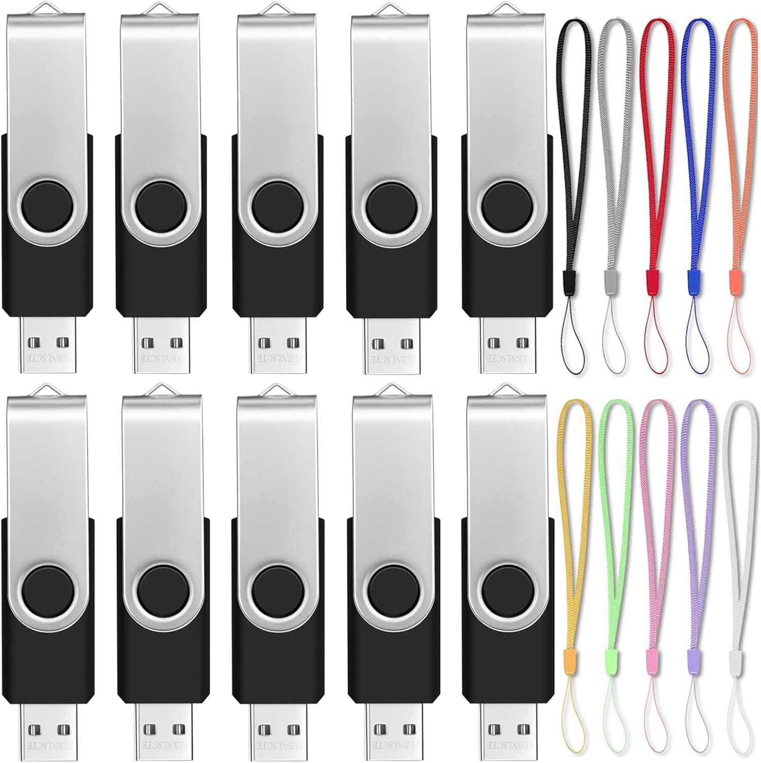 Bulk Thumb Drives 256MB Flash Drive Pack of 10 Jump Drives,Small Capacity 256 MB USB 2.0 Memory Stick Multipack Pendrives with Lanyards,Black Portable Swivel Pen Drive for Commercial Gift by FEBNISCTE