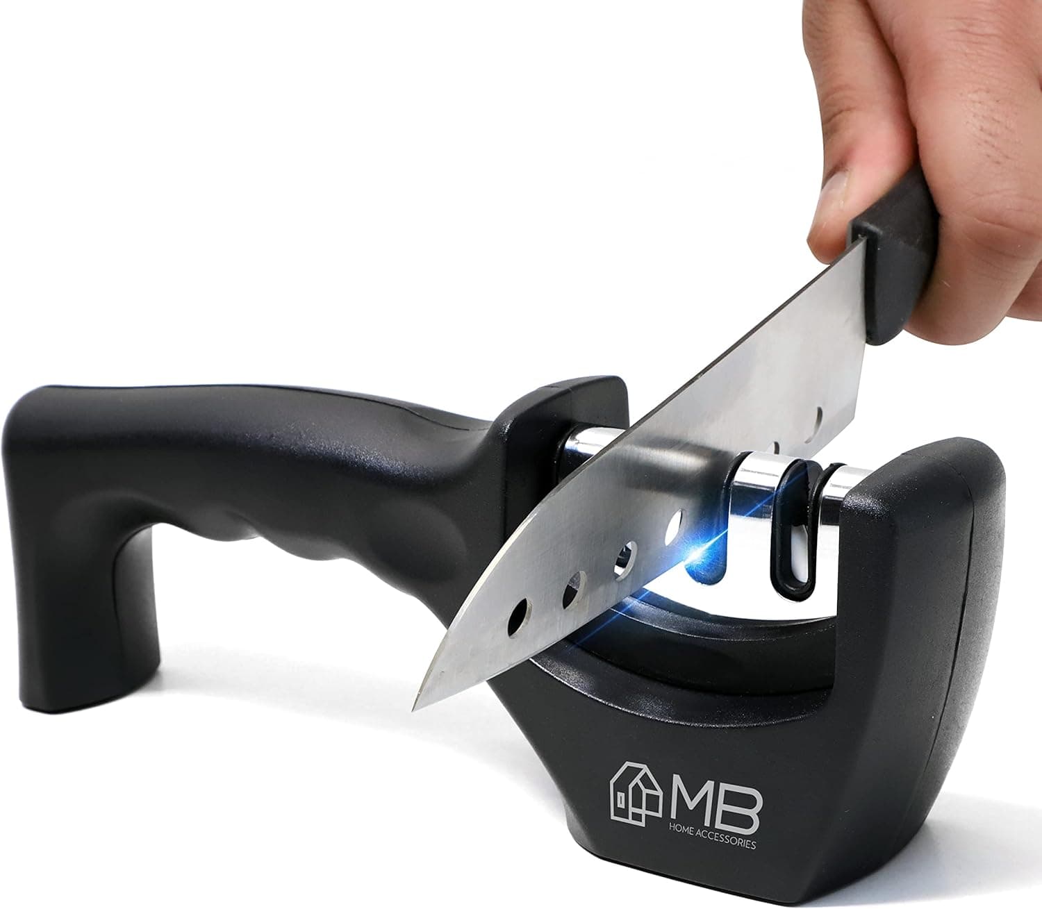 MB Kitchen Knife Accessories: 3-Stage Knife Sharpener Helps Repair, Restore, Polish Blades (Black)
