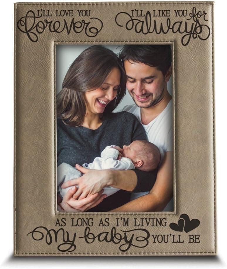 BELLA BUSTA - I'll love you forever, I'll like you for always, as long as I'm living, my Baby you'll be - Engraved Leather Picture Frame- Family Frame-New baby Frame-Couple Frame (4" x 6" Vertical)