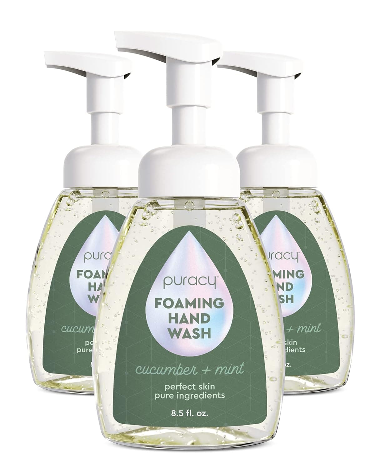 Puracy Natural Foaming Hand Soap, Moisturizing Hand Wash, 251ml (Cucumber & Mint, 8.5 Ounce) Pack of 3