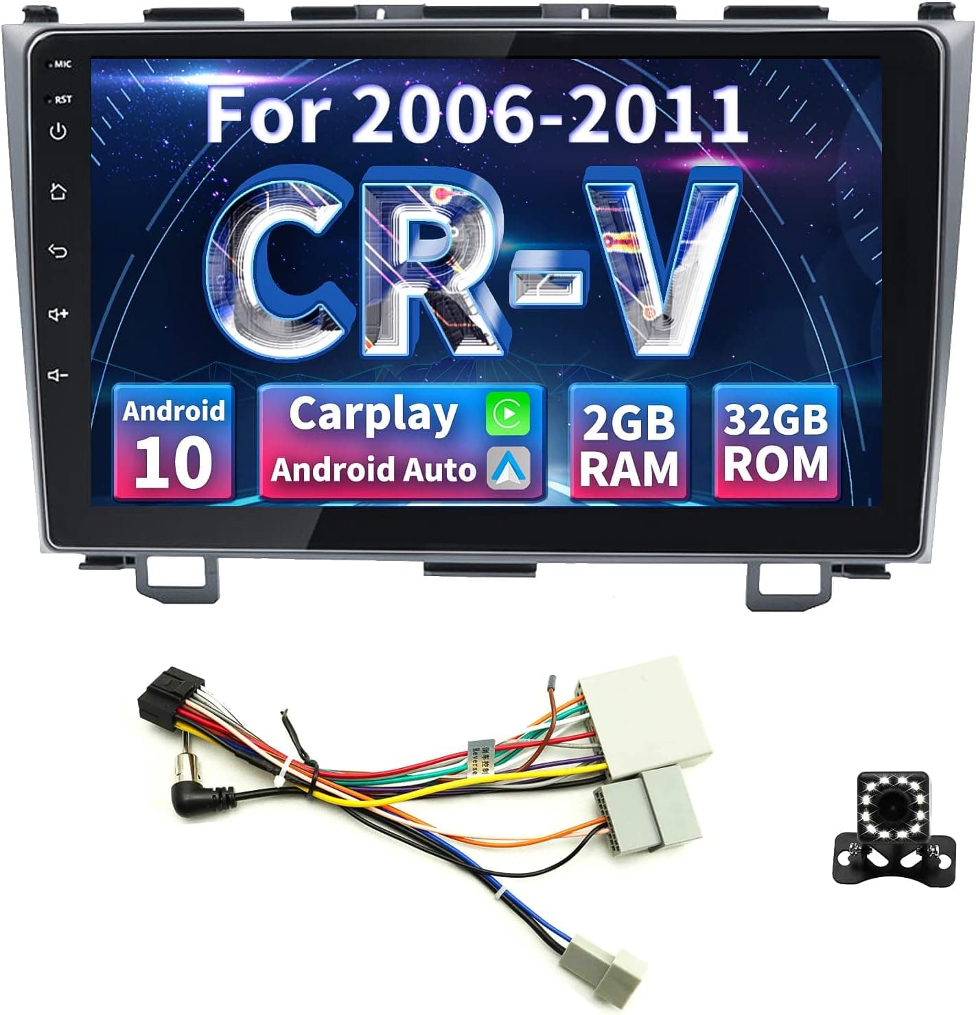 Binize Android 10 Car Stereo for Honda CRV 2006-2011 Compatible with CarPlay & Android Auto,9 Inch Touch Screen Car Radio Support Bluetooth,GPS Navigation,FM & AM,RDS,DSP,SW +Backup Camera